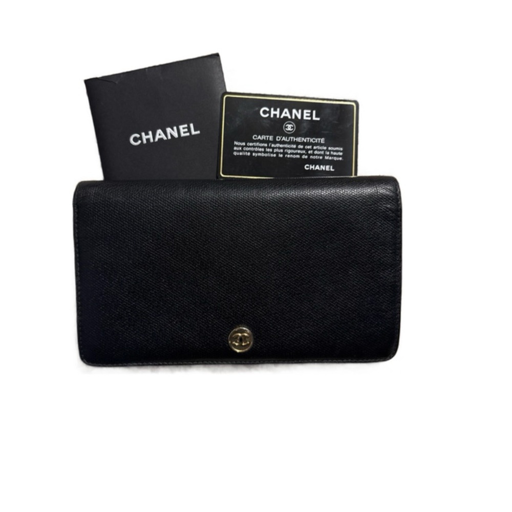 Chanel CC Button Calfskin Leather Bifold long Wallet